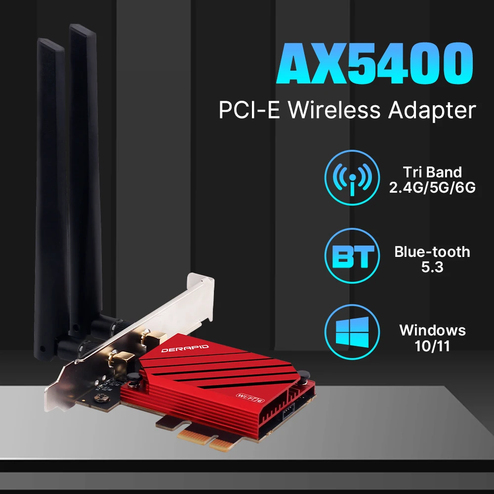 WiFi 6E AX210 PCIE Wireless Adapter 5374Mbps BT5.3 802.11AX Tri-Band 2.4G/5G/6G Network Adapter WiFi Card Support PC Win10/11