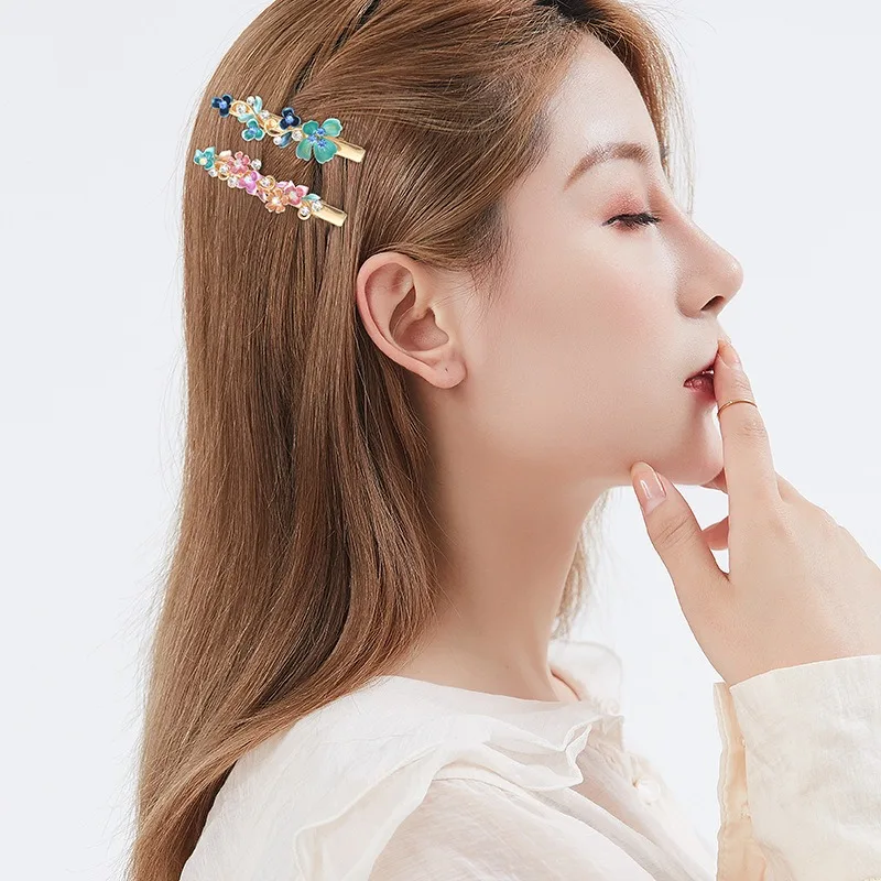 Rhinestone Flower Hair Pins Vintage Metal Barrette Bobby Hairpins Colorful Floral Hair Clips Decorative Accessories for Women