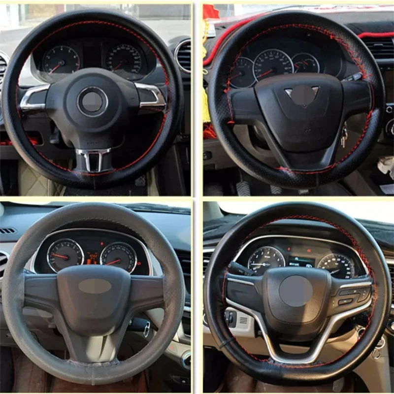 38cm Steering Wheel Covers soft Artificia Leather braid on the steering-wheel of Car With Needle and Thread Interior accessories