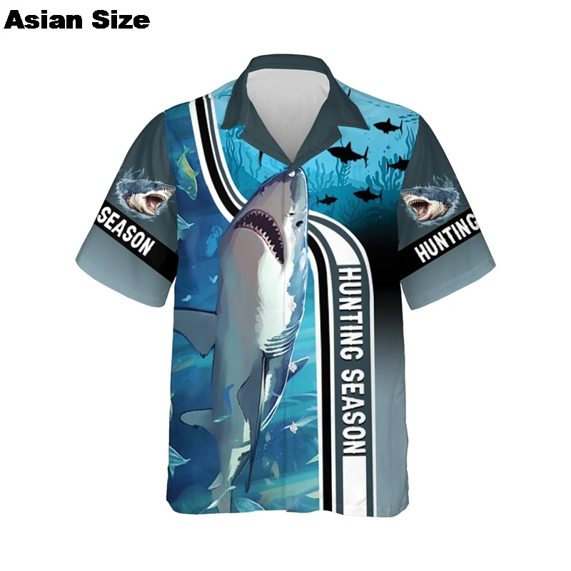 Summer Casual Hawaiian Men's Shirts Tattoo Retro Shark Sea Sail Print Short Sleeve Shirt Retro Street Men's Lapel Button Shirt