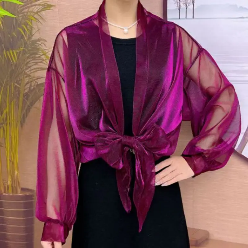 

2025 NEW Gradient Color See Through Cardigans Women's Sunscreen Clothes Casual Loose Long Sleeve Shirts Blouses Spring/Summer