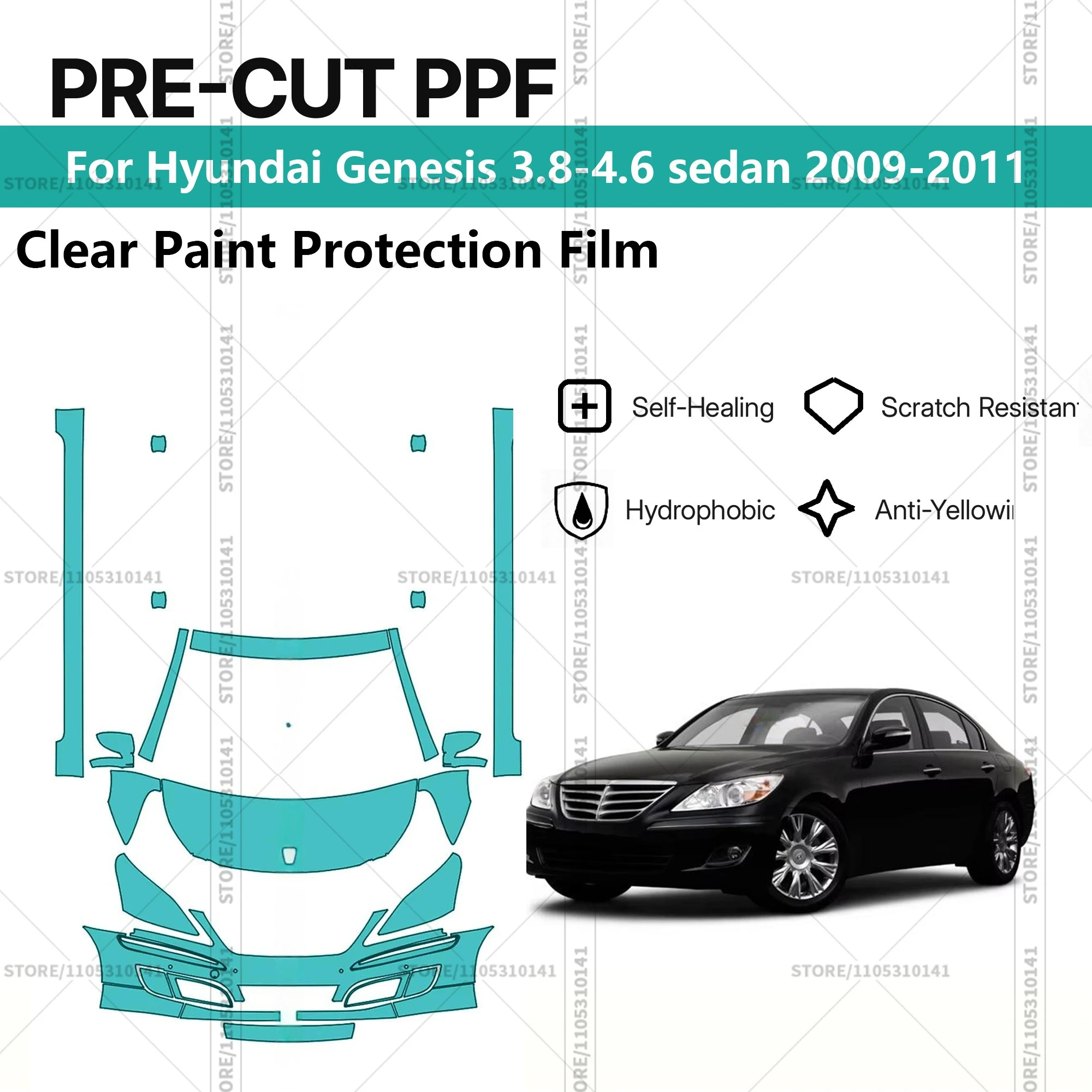 

Для Hyundai Genesis 3.8-4.6 седан 2009-2011: Профессиональная прозрачная защитная пленка (PPF) для автомобиля, предварительно вырезанная, для защиты лакокрасочного покрытия