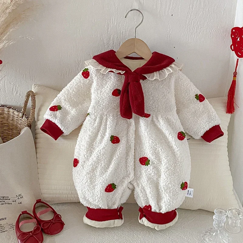 

Новинка 2023 года, зимний утепленный теплый комбинезон для маленьких девочек 0-24 месяцев, боди для новорожденных девочек, детская утепленная теплая одежда