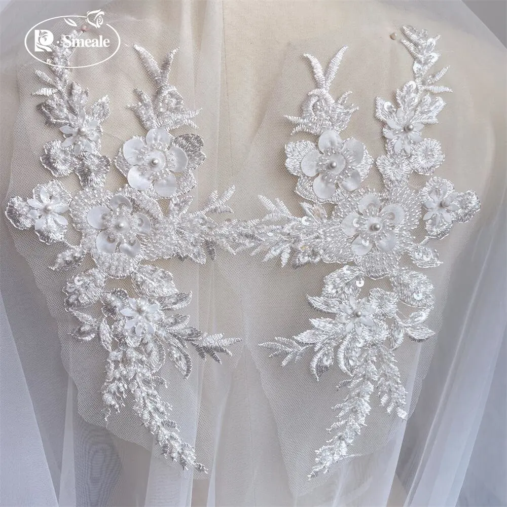2 Stück/1 Paar 12 Farben Pailletten-Röhrchen-Perlen-Stickerei-Spitzenapplikation Hanfu-Kopfbedeckung DIY-Spitzenpatch mit verspiegelten Spitzenblumen RS4198 – Detail 16