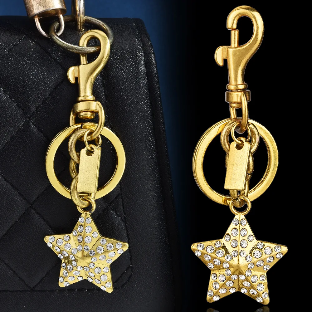 Full Water Diamond Pentagram Pendant Retro Distressed Gold Light Luxury Sparkling Diamond Car Keychain Luxury Bag Pendant