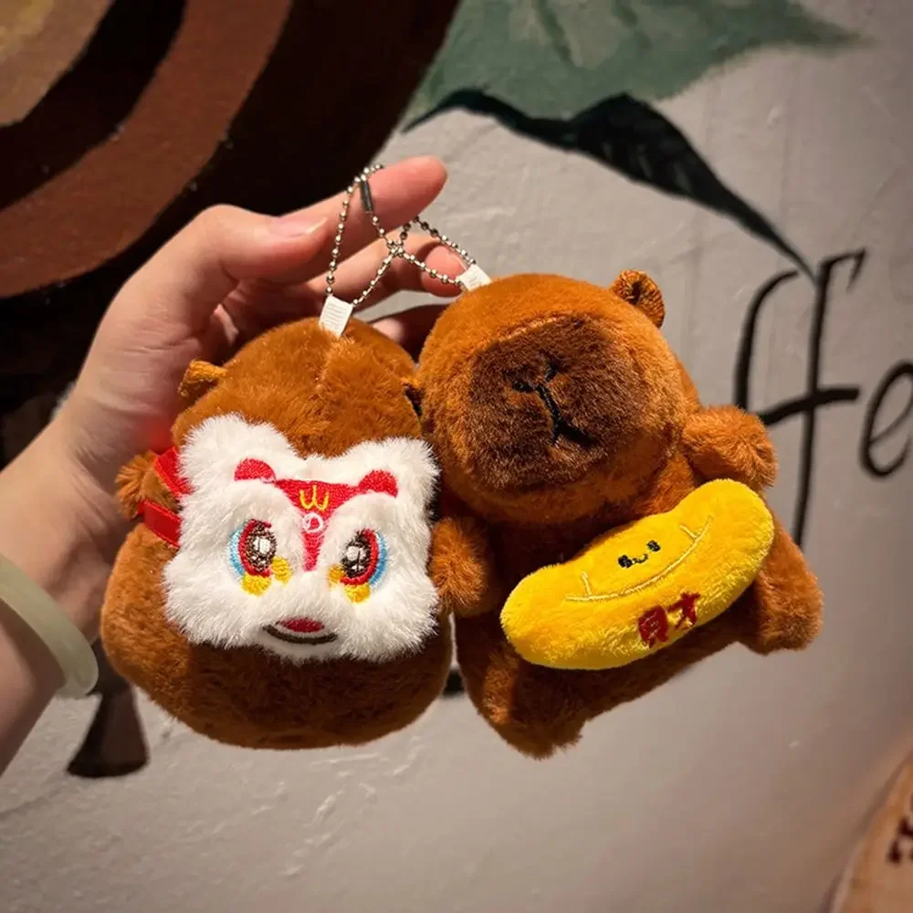 Cute Plush New Year Capybara Pendant Cartoon Hanging Ornament Bag Pendant Backpack Key Chain for Kids Gift