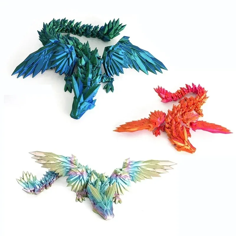 

New 3D Printed Fly Dragon Western Style Colorful Full Body Movable Dragon Luminous Toy Crafts Dragons Figurines Anti-stress Toys