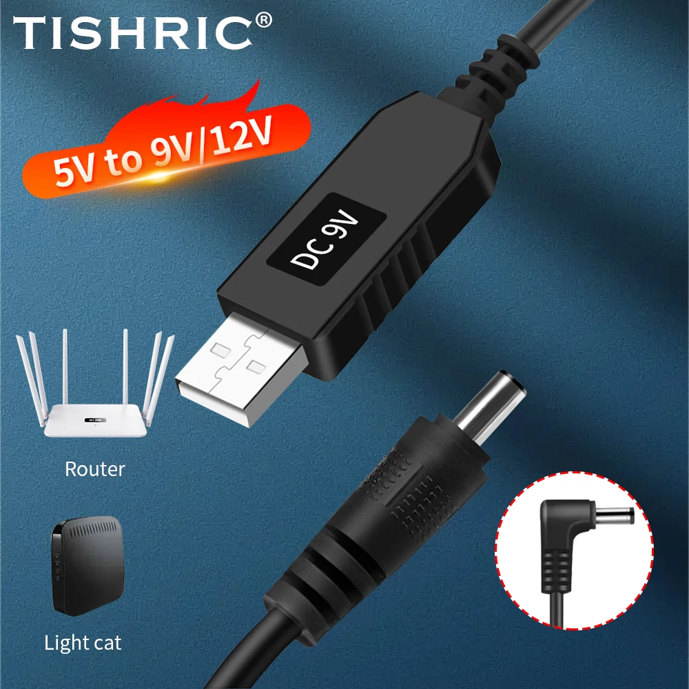 TISHRIC USB Power Boost Line DC 5V to DC 9V / 12V USB Converter Adapter Router Cable 2.1x5.5mm Plug