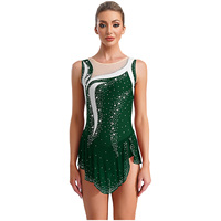 Womens Adult Rhythmic Gymnastics Artistic Figure Skating Leotard Costume Ballet Jersey Lyrical Jazz Latin Dance Overlay Dresses