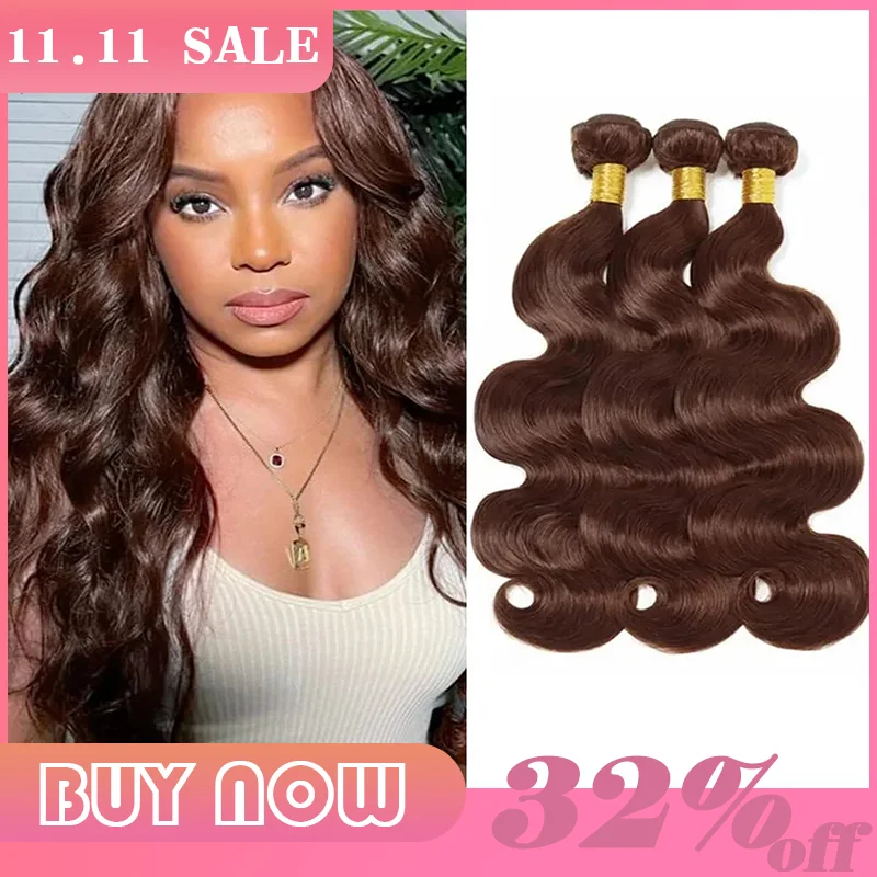 Chocolate marrom pacotes de cabelo humano onda do corpo brasileiro 100% real pacotes extensões de cabelo humano 24 26 28 Polegada para a cor da mulher # 4