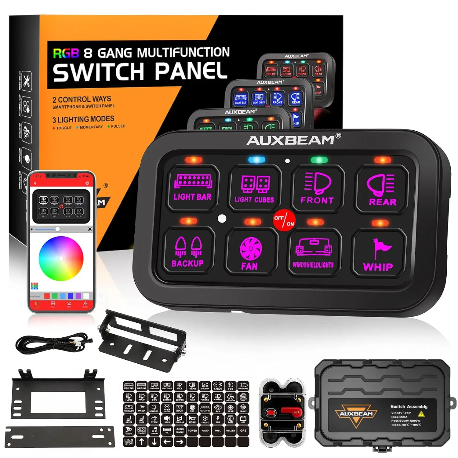 Gang Panel Bluetooth AR-800 RGB Switch Pod Toggle Momentary Pulsed Switch Box 12v Switch Panel