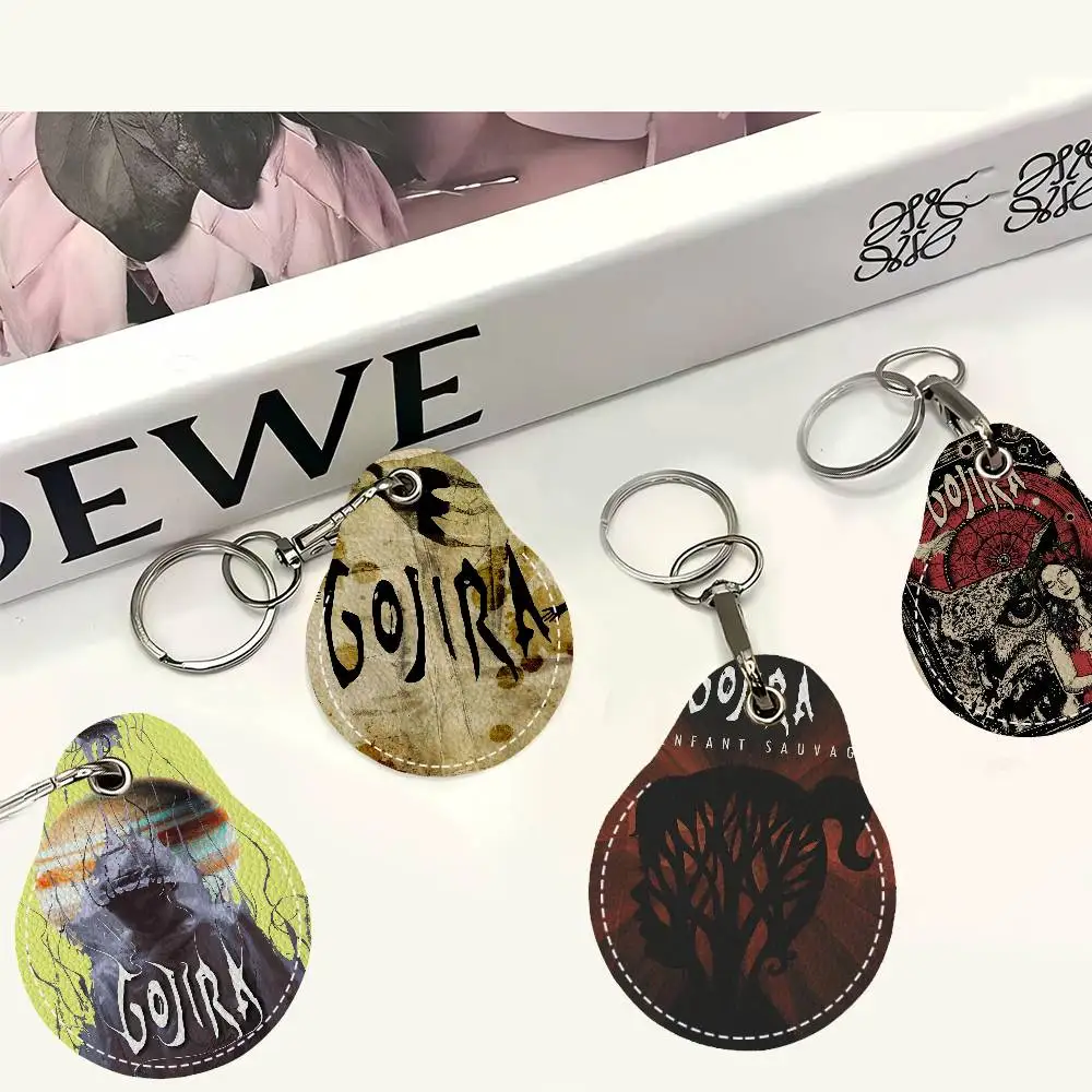 G-Gojira Band Music Alum Men And Womenn Universal Antirust Keychain PU Learther Access Card Holder Drop Key Tag Ring