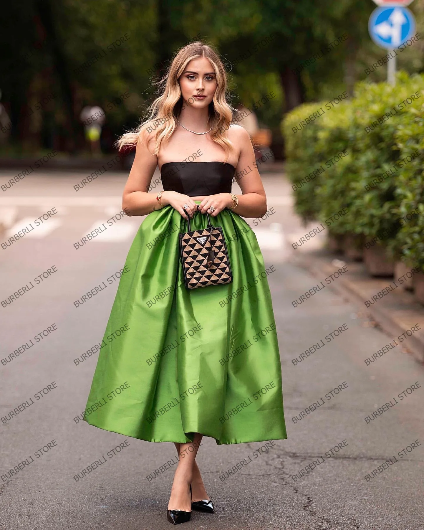 Imagem -04 - Mulheres Elegante Exército Verde Cetim Saia Comprimento do Tornozelo Inchado Drapinado Feminino Festa Saia da Noite Alta Qualidade Desgaste Verão