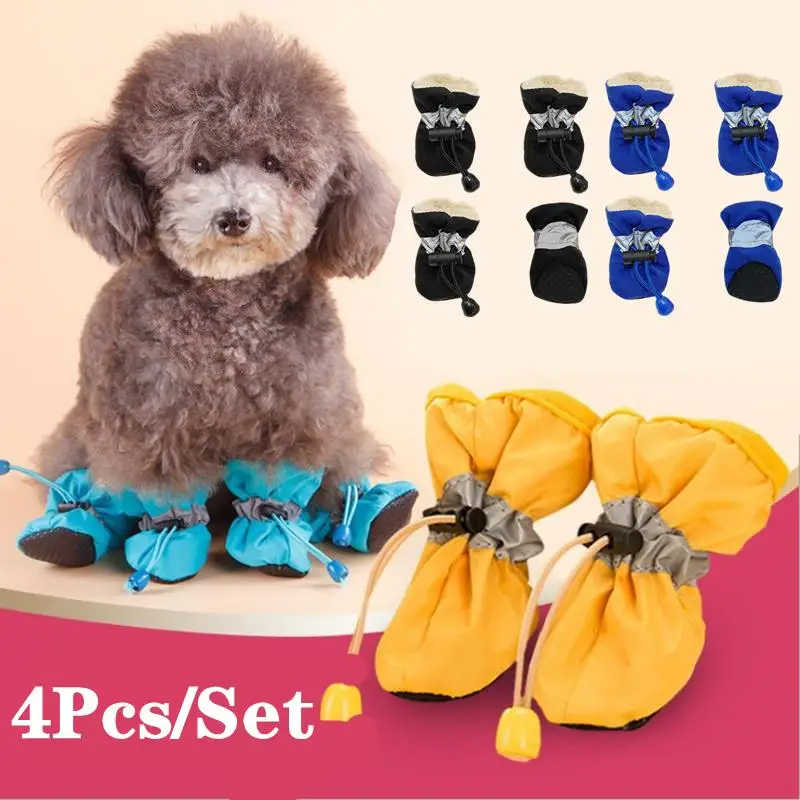 Juego de 4 piezas de zapatos impermeables para perros, botas antideslizantes para lluvia y nieve, calzado grueso y cálido para gatos pequeños, cachorros, perros, calcetines, botines