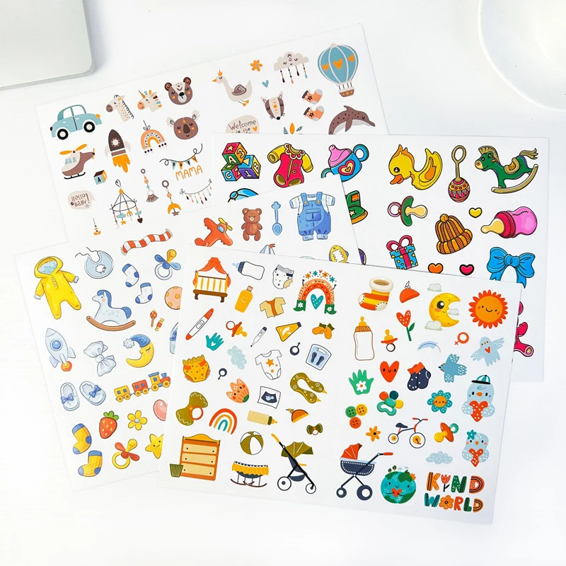 4 Sheets 178PCS Kids Cute Stickers Vinyl Water Bottle Stickers Baby Growth Record Handbook Stickers Album Decoration Stickers