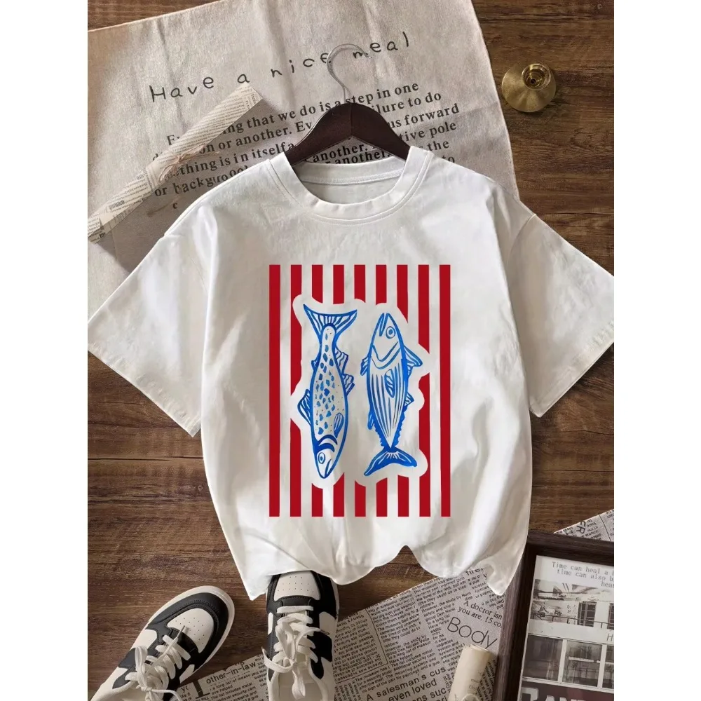 Lisbon Portugal Graphic T Shirt Vintage Sardine Fish Print Funny Fruit Di Mare Men Women Harajuku Loose Short Sleeve Summer Tops