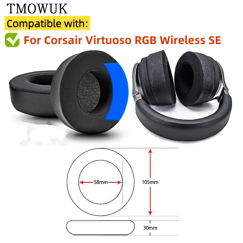

Replacement Ear pads ear cushion cover or Headband for Corsair Virtuoso RGB Wireless SE Wireless Gaming Headset TMOWUK