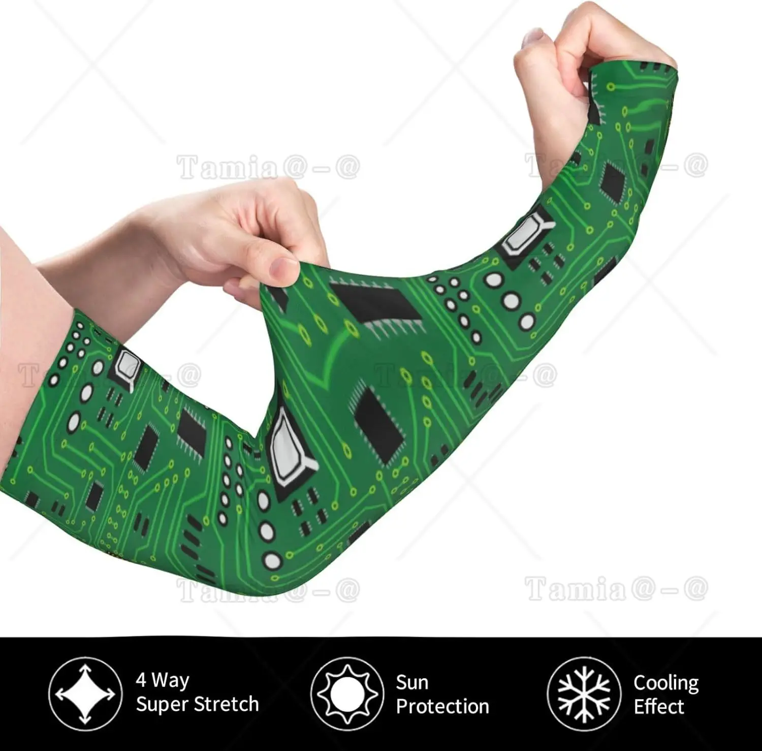 Computer Nerd Circuit Board Cpu Flower Cooling Arm Sleeves for Men Women Sunscreen Arm Cover with Thumb Holes for Gardening