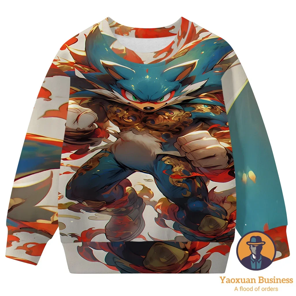 

New 2025 Sonic 3D Cartoon Crew Neck Sweatshirt Kids Teens Boys Girls Autumn Winter Trendy Best Selling Hot Fashion
