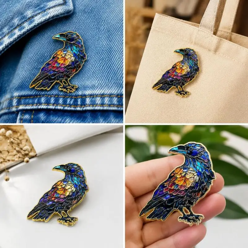 Unique Design Colorful Enamel Raven Brooch Rust Resistant Pin for Jackets Backpacks Punk Style Jewelry Collection