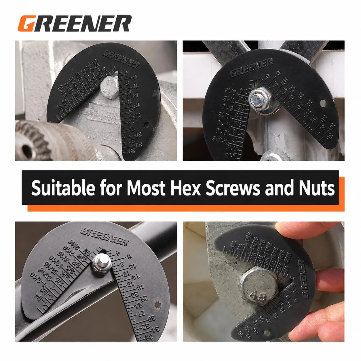 GREENER Hex Screw & Nut Size Gauge, Metric Imperial Wrench Measuring Tool M1-M24 G1/8-G1-3/8, Clear Markings
