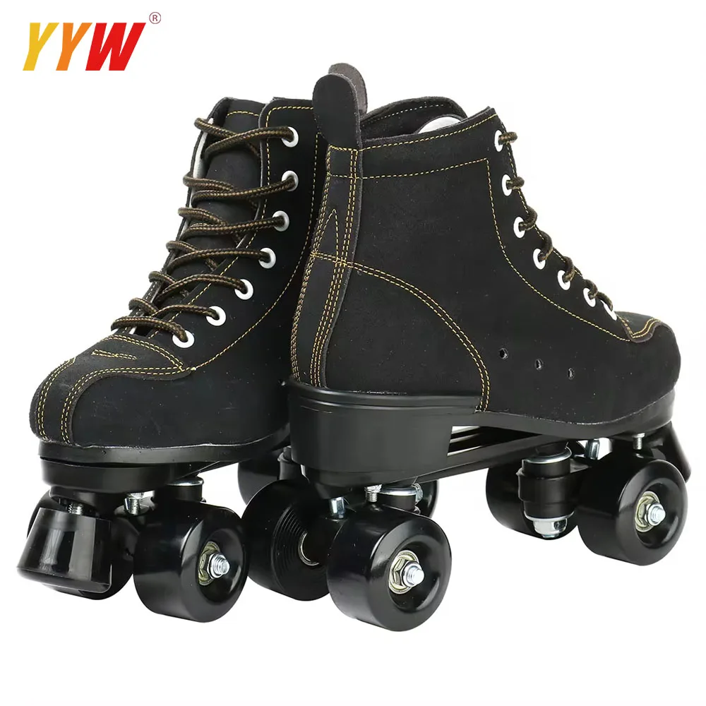 Pu Leather Roller Skates Skate Shoes Outdoor Beginner Skates Wheels Adult Double Row Roller Shoes Patins Sliding Quad Sneaker