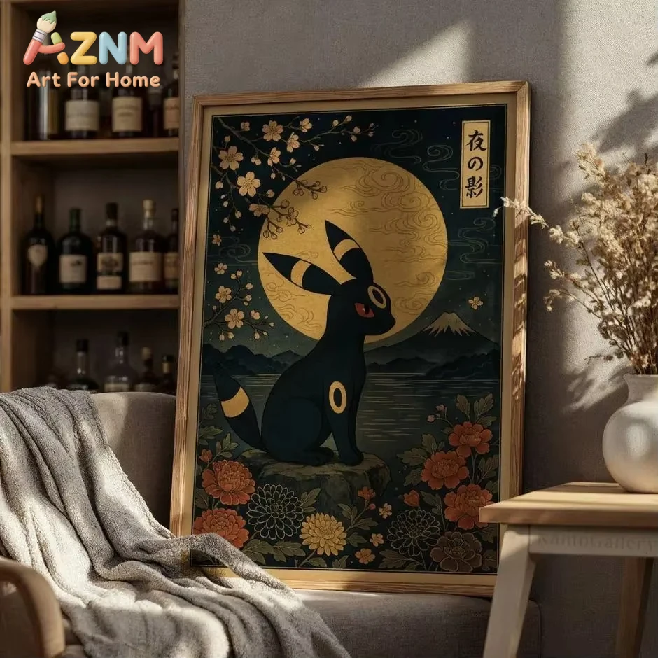 1PC ， Japanese-style posters, Pokémon wall art, bedroom decorations, retro style, Pokémon-inspired, anime room decorations,