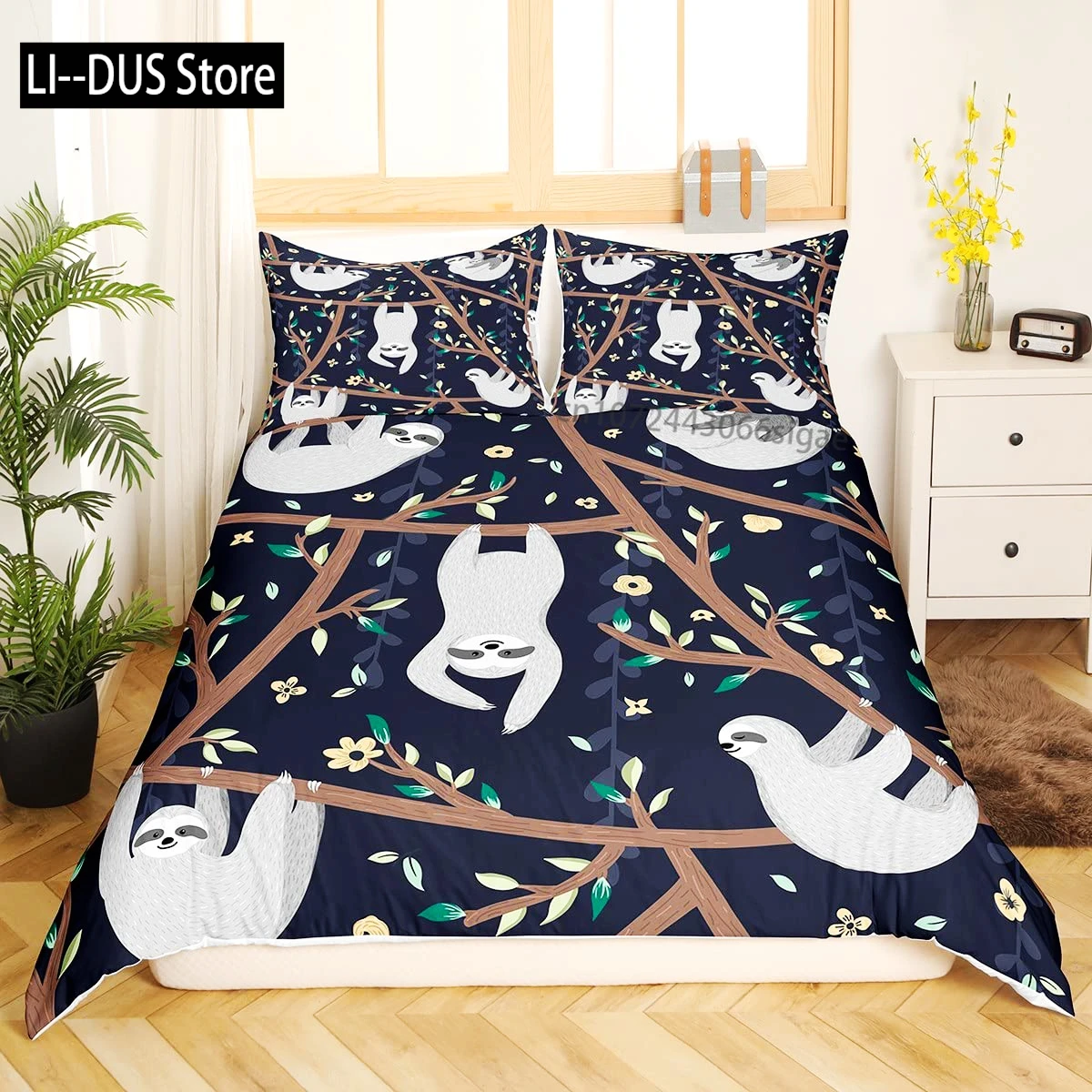 

Sloth Bedding Set King Size,Cartoon Duvet Cover Set for Kids Girls Boys,Sloth Pattern Comforter Cover,1 Quilt Cover 3 Pieces