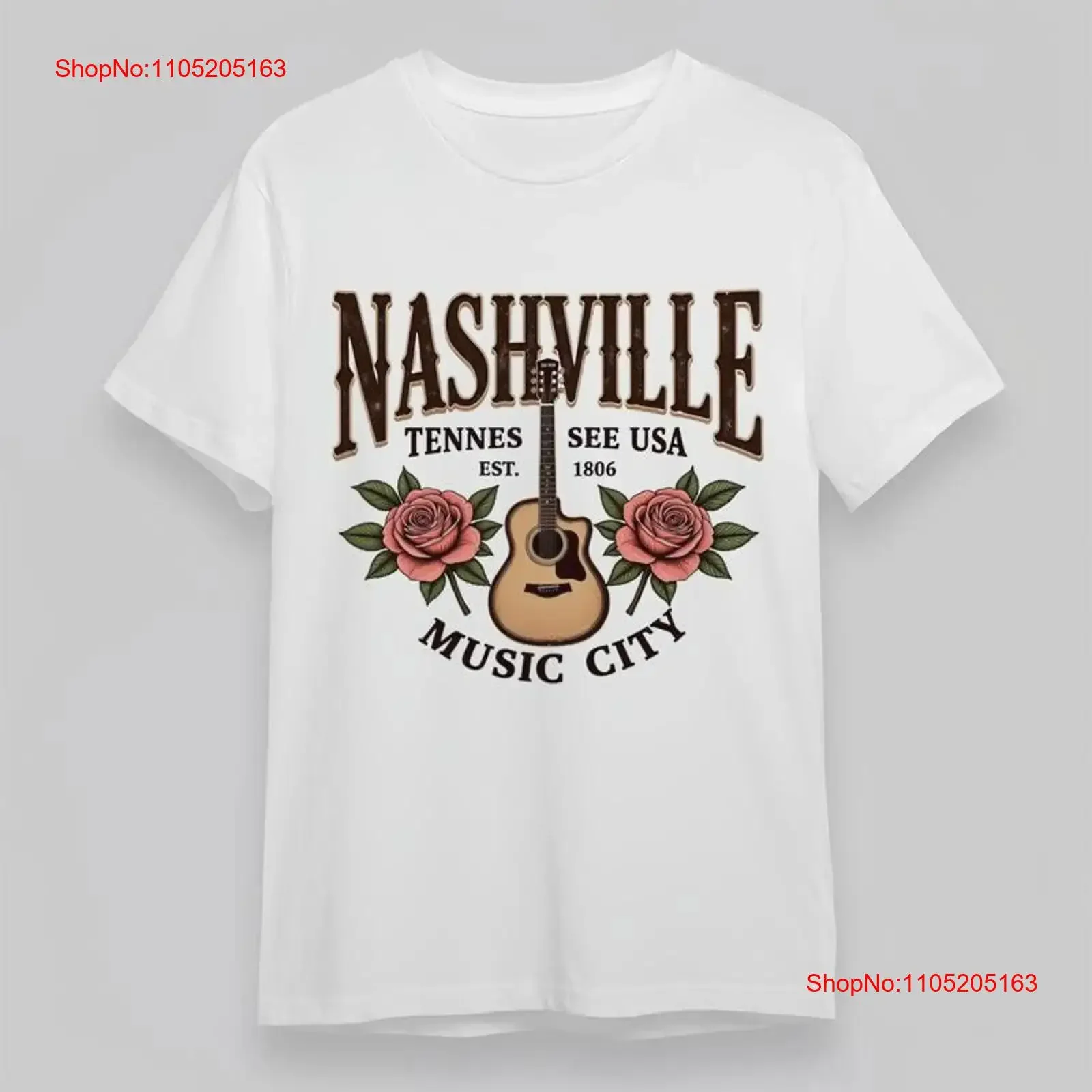 Women's Comfy Fashion Classic T Shirt Nashville Guitar Music Theme Cotton vintage Washed Comfortable Versatile fashion Soft