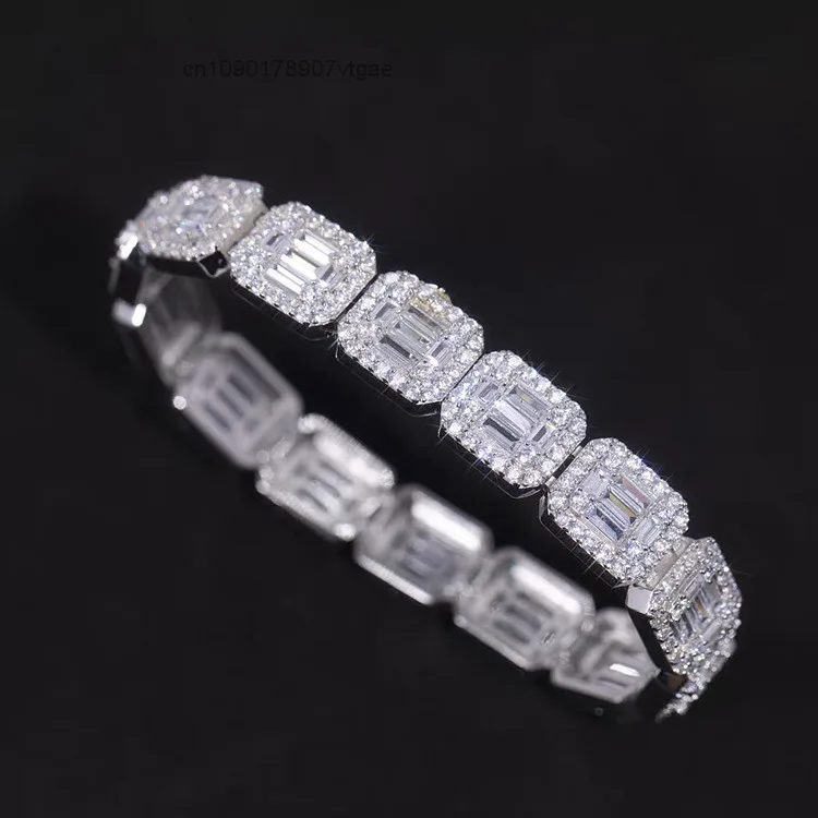 Chains Customized baguette Cut Moissanite Cuban Chain 925 Sterling Silver Bracelet Men's Jewelry Bracelet.