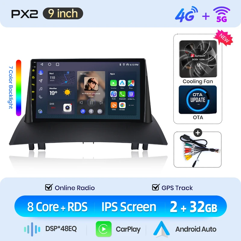 AWESAFE Draadloze CarPlay Android Auto Radio voor Renault Megane 2 2002-2009 GPS Navigatie Plug and Play RDS DSP CAN-BUS Retentie 2din