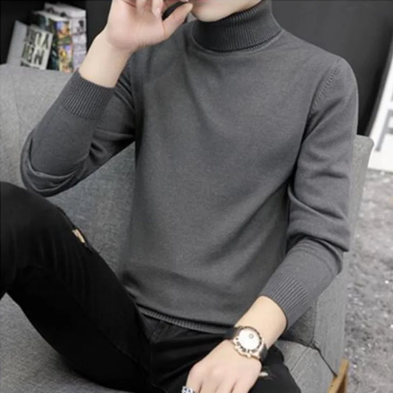 

Fashion Turtleneck Knitted Solid Color Casual Sweater Men's Clothing 2023 Autumn New Korean Pullovers Loose All-match Tops