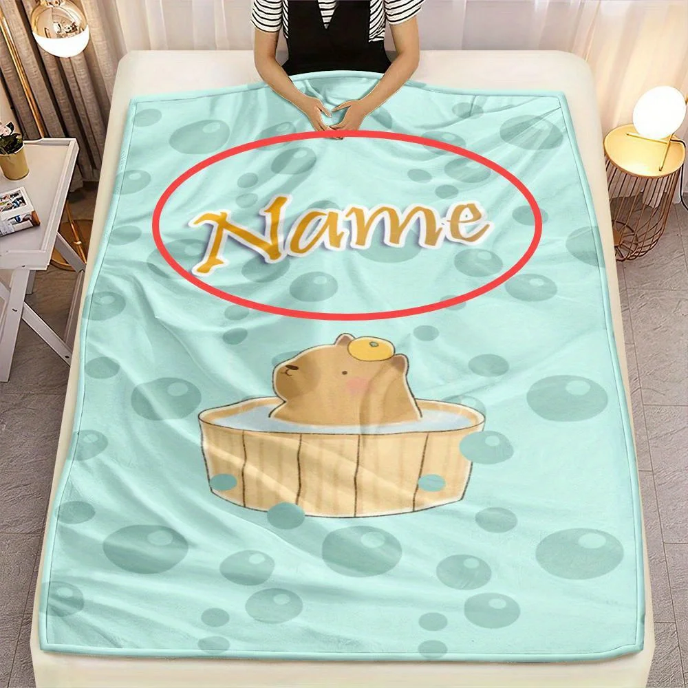 1pc customizable capybara flannel blanket is lightweight and soft,suitable for sofa travel,camping,office sofa chairs and beds
