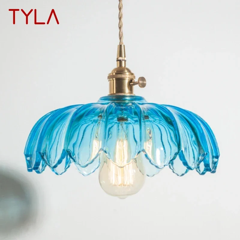 

TYLA TYLA Nordic Brass Pendent lamp Modern Bedroom Bedside lamp Color Glass LED Restaurant Bar Aisle Chandelier