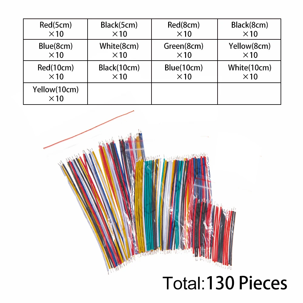 130PCS 8cm 10cm 6Colors 24AWG Breadboard Jumper Wire Cable Kit Tin-Plated PCB Solder Cable Flexible PVC Electronic Wire 5cm