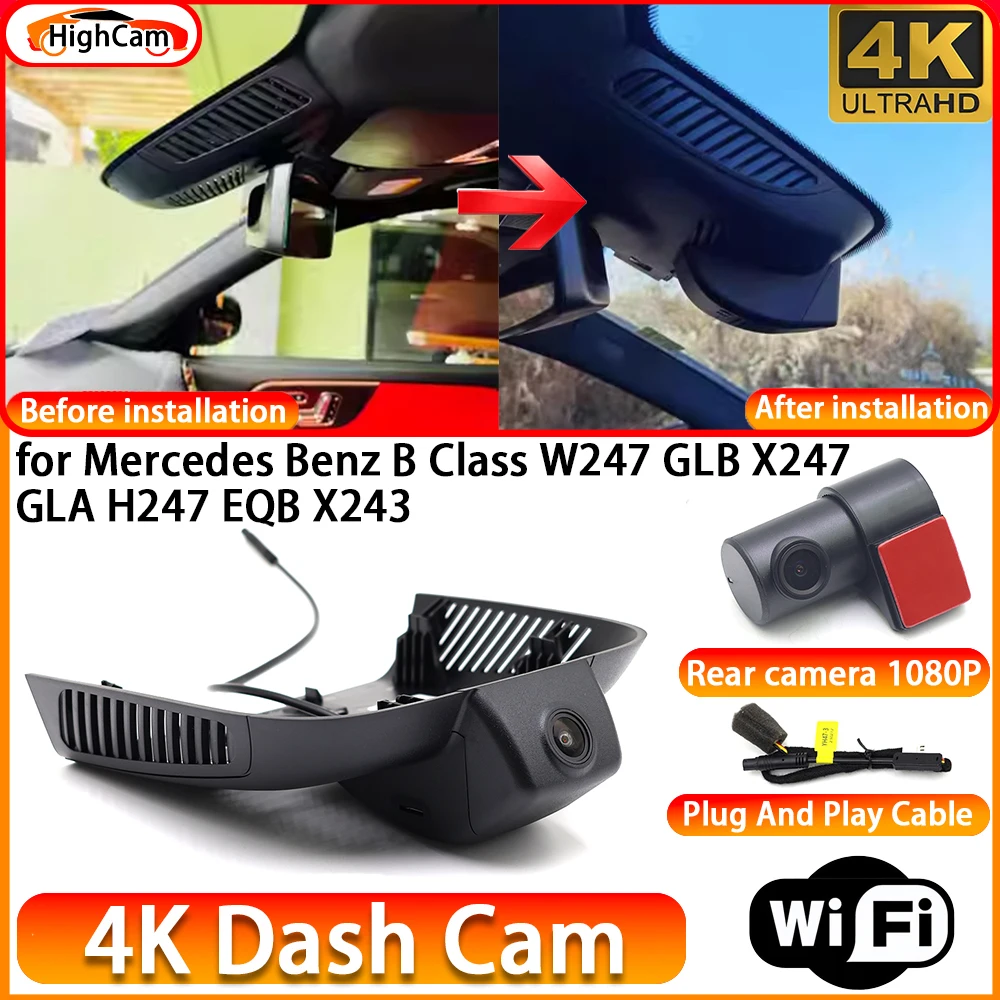 HighCam for Mercedes Benz B Class W247 GLB X247 GLA H247 EQB X243 OEM 4K DVR Dash Cam Front Rear Camera WiFi Video Recorder