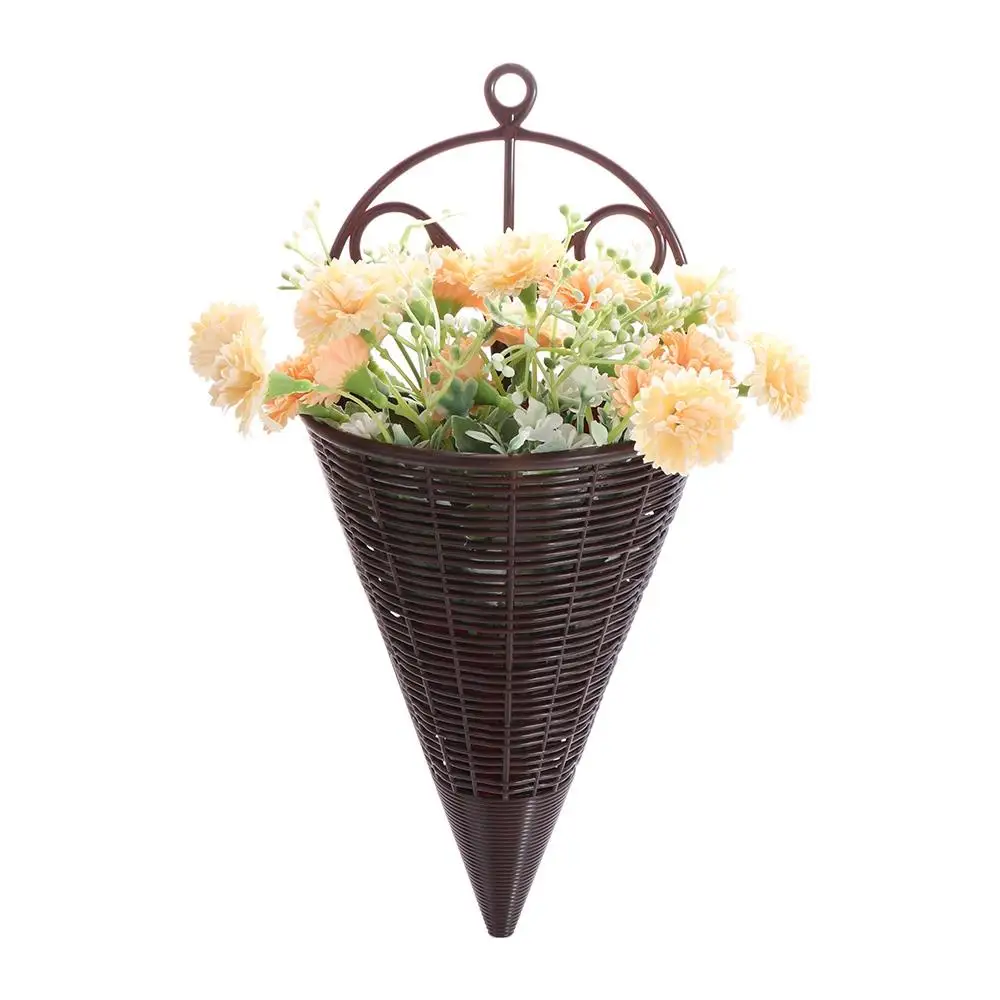 Triangle Imitation Rattan Hanging Flower Basket Plastic Wall Hanging Artificial Wall Hanging Flower Pot Simulation