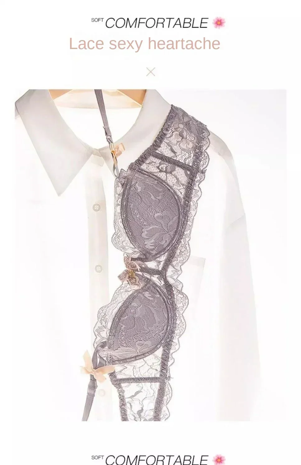 MOYISU Französische, romantische Spitzen-Dessouskollektion, bequem, atmungsaktiv, sinnlich, für 32-38 A B Cup, Push-up-Unterwäsche-Set für Mädchen – Detail 4