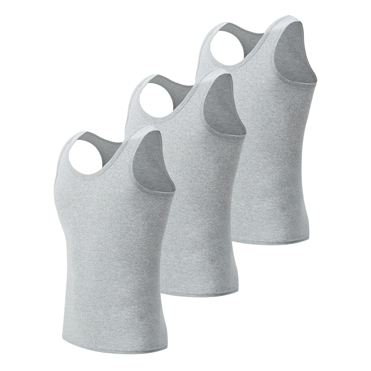 3-piece Men's Seasonal Plus Size Solid Color Casual Vest Comfortable Round Neck Sports And Fitness Top Versatile Soft Base Shirt view 3