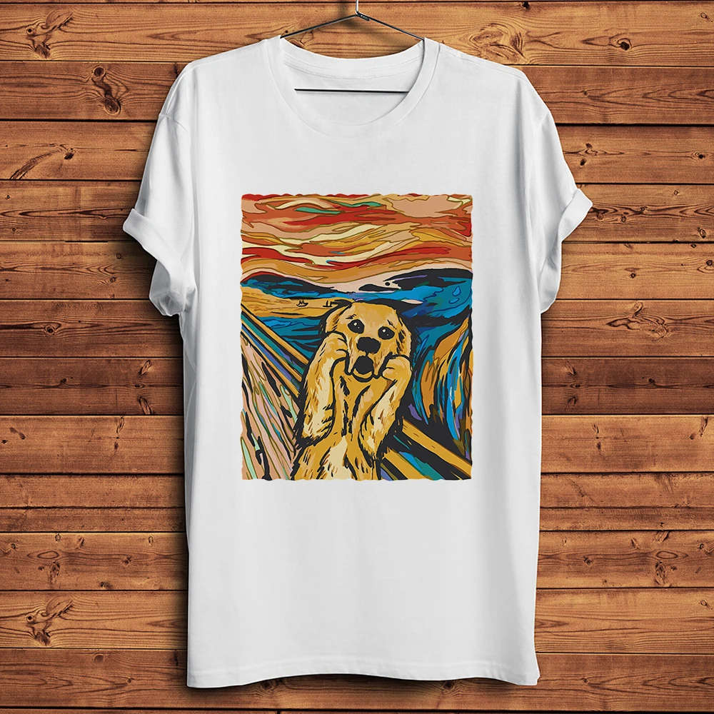 The Scream Golden Retriever Dog Funny Artistic T-Shirt,Daily Short Sleeve Casual Men T-Shirt Unisex,Breathable Print No-cracking