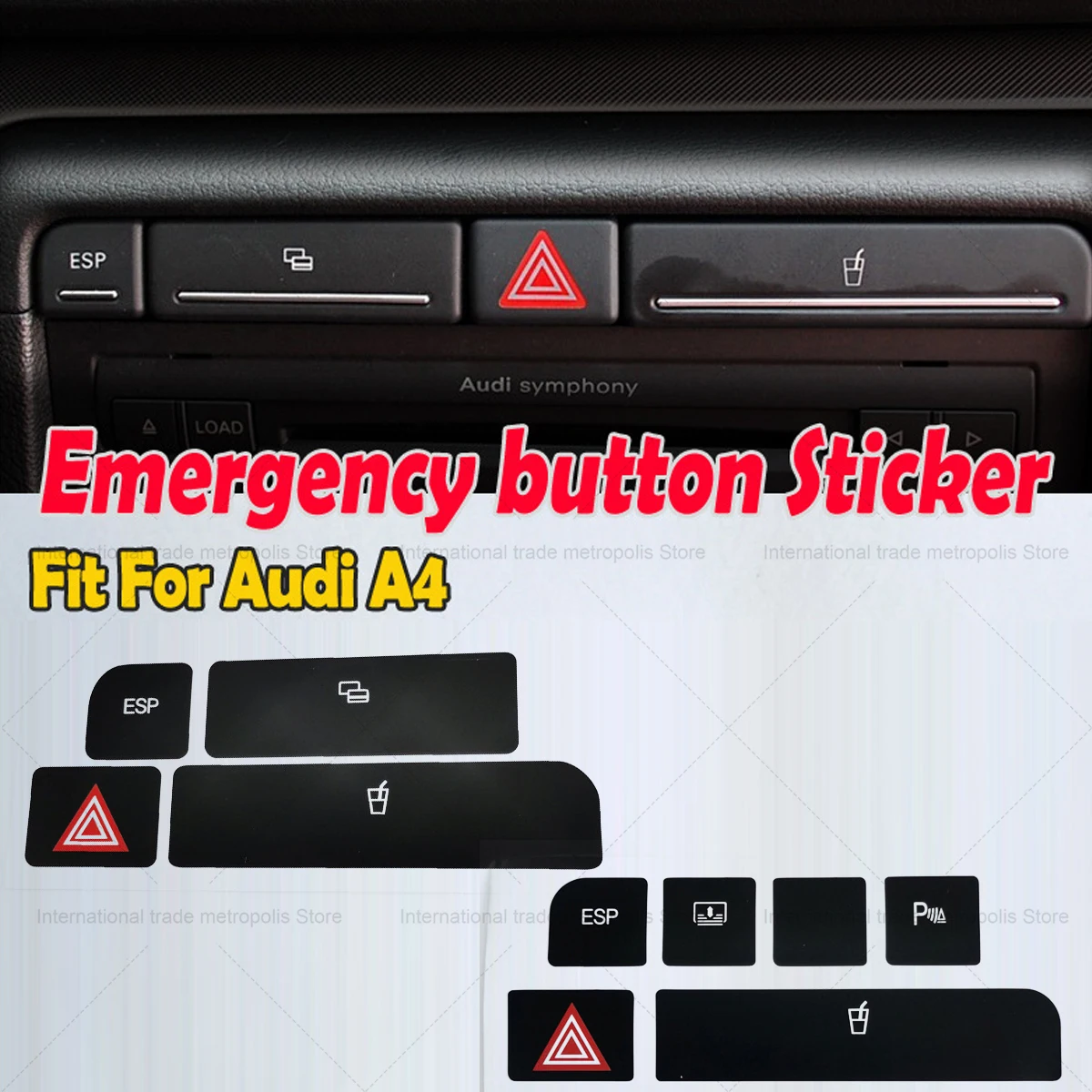 Fits For Audi A4 Cup Holder ESP Emergency  Control Button Repair Decals Sticker Matte Black Car Accessorie Left Hand Drive Only