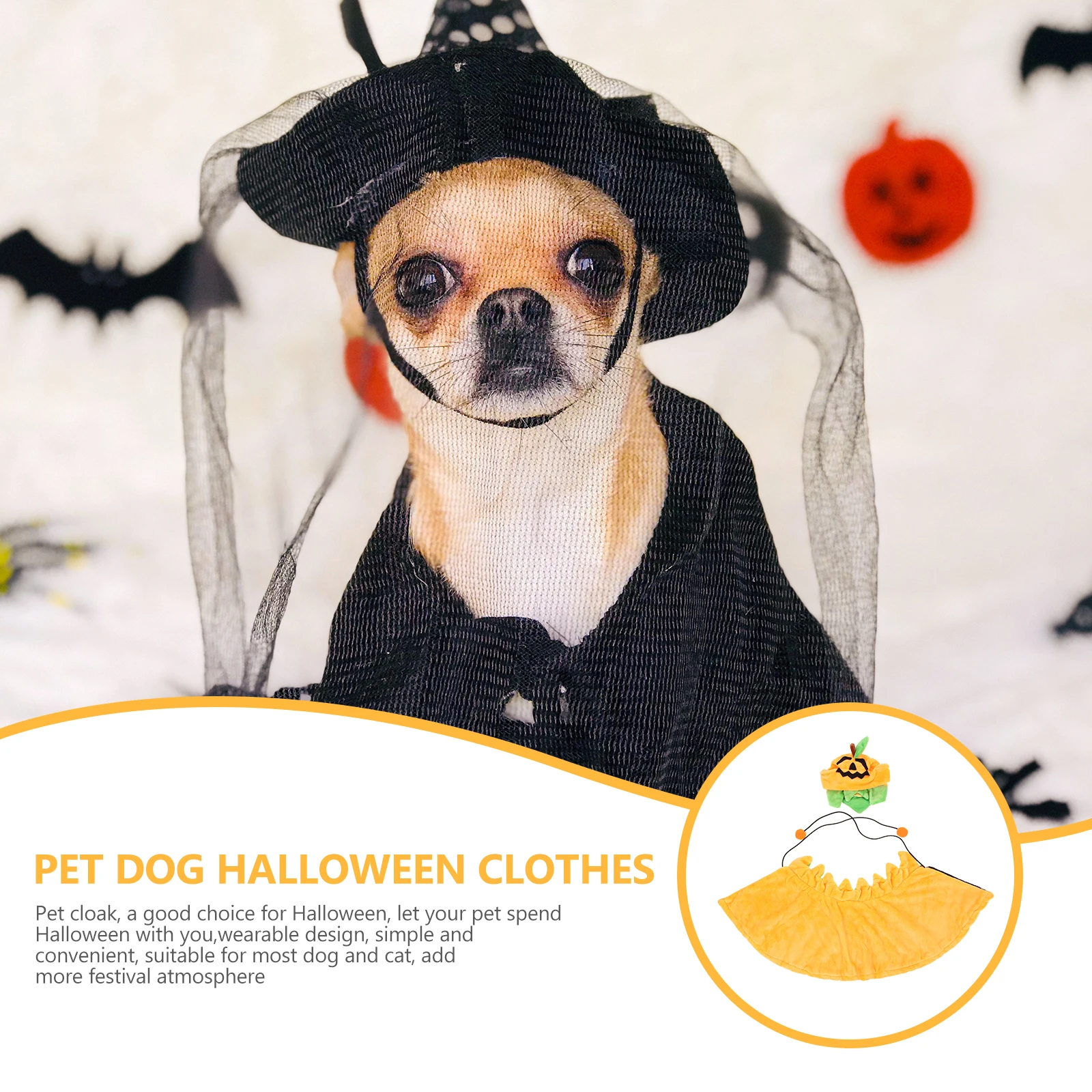 

1Set Pet Cloak Hat Unique Shape Design Festival Atmosphere Booster for Halloween Dog Cat Costume Party Cosplay Accessory Kit