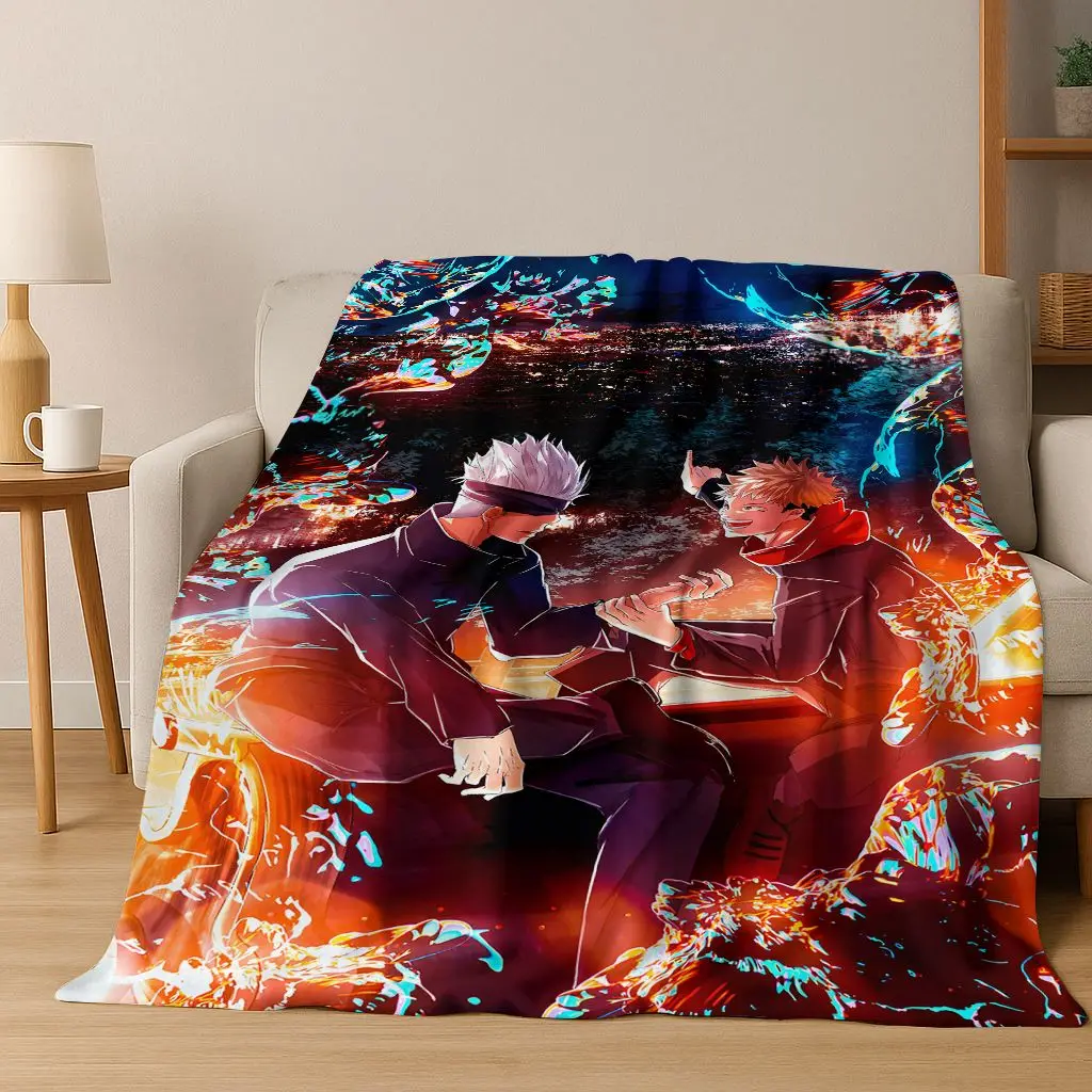 Anime Jujutsu Kaisen Yuji Satoru Cartoon Flannel Blanket,Cozy Soft Throw Blanket for Home Bedroom Bed Sofa Picnic Cover Gift Kid