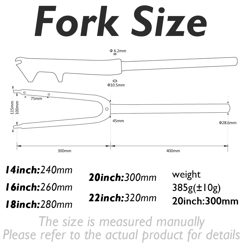 ODINZUES-Full Carbon Fiber Folding Bike Fork, Bicycle C-Brake Disc Brake, Cycling Parts, 3K, 14- 22Inch, 28.6mm