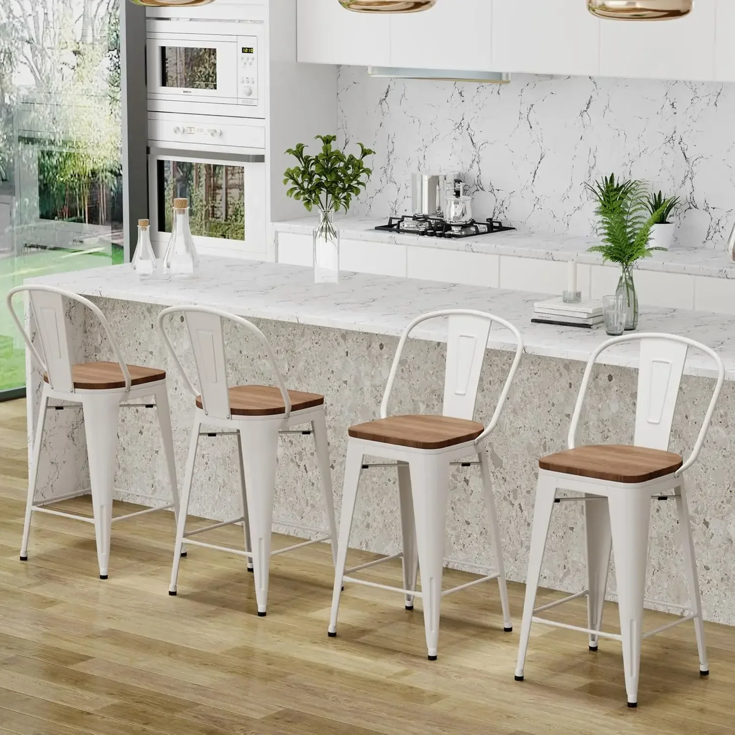 24 Inches Metal Barstools Set of 4 Counter Height Bar Stools Industrial Stools with Backs High Back Chairs for Kitchen Island (2
