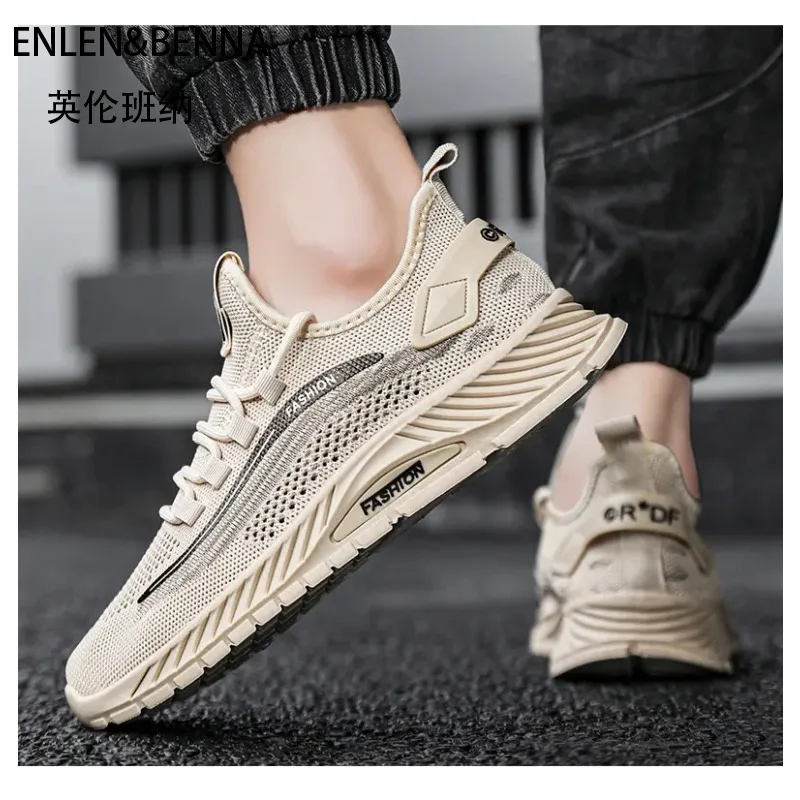 

2025 популярная модная, легкая, нескользящая и износостойкая дышащая мужская обувь из тканой сетки, спортивная обувь