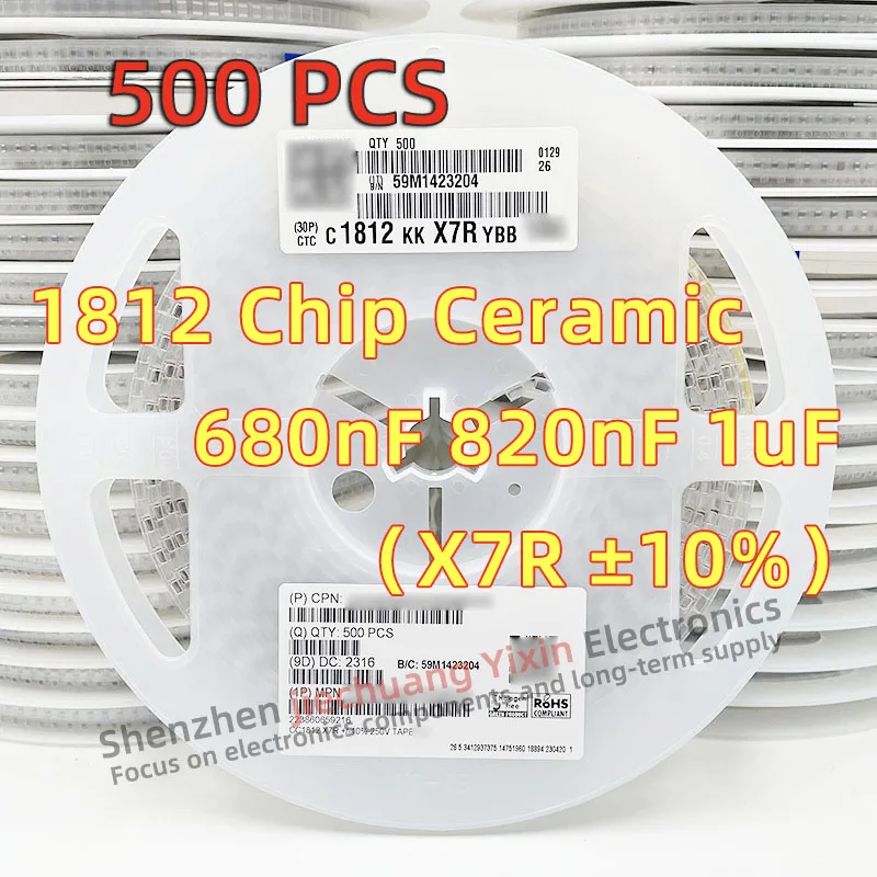 1812 SMD Ceramic Capacitor 680NF 820NF 1UF 50V 100V 250V ±10% X7R 4532 Capacitance 500pcs