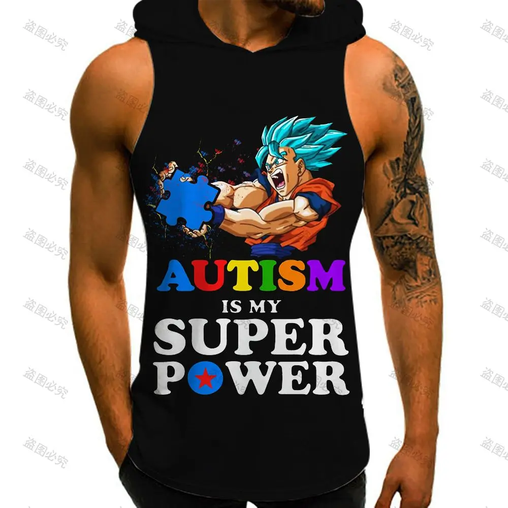 Summer Dragon Ball Z Vegeta Vest With Hood High Street New Bodybuilding Man Men's T-shirts Anime Sleeveless Vests Harajuku Style