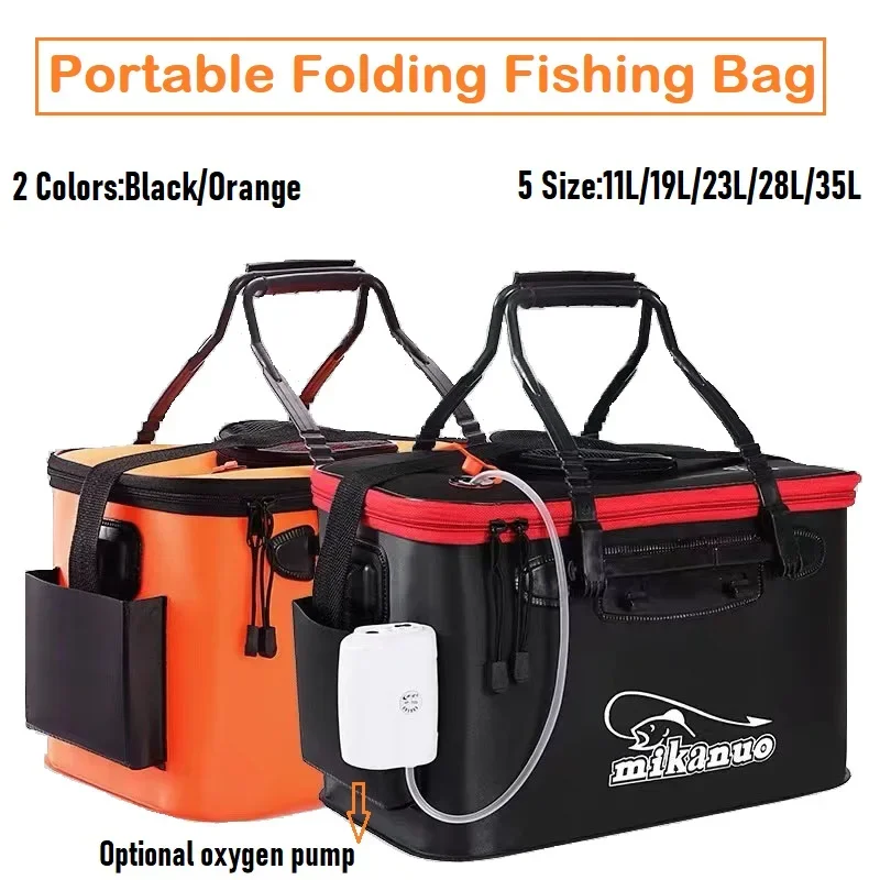 Portable Folding Fishing Bag Thicken EVA Material Waterproof Live Fish Bucket Box With Oxygen Pump Outdoor Fishing Storage Gear