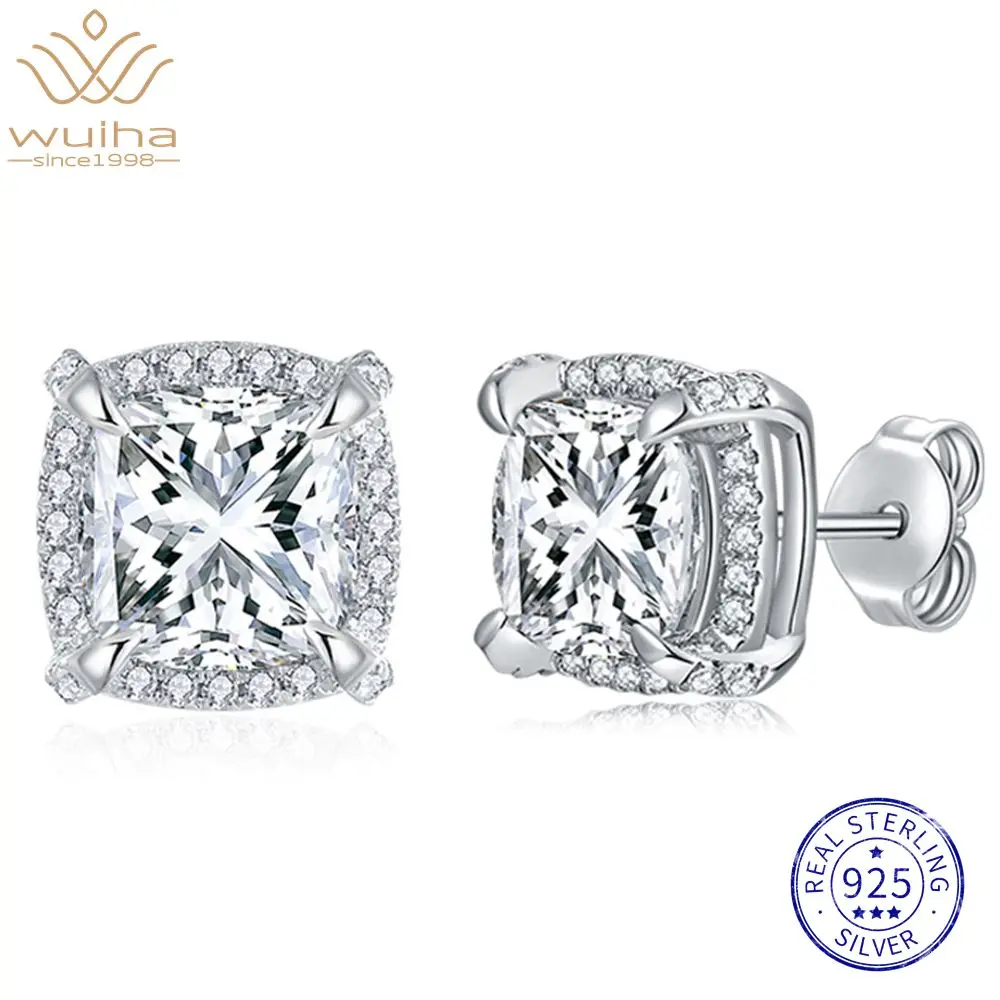 Wuiha 925 prata esterlina espumante vvs1 8mm d cor real gra moissanite diamantes brincos presente jóias finas atacado